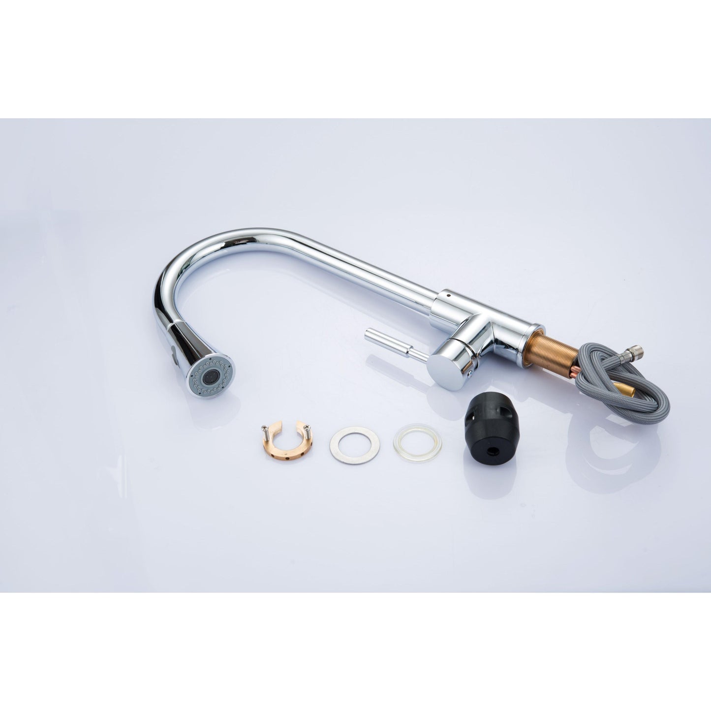 Vanity Art 9" W x 17" H Polished Chrome Stainless Steel Single Lever Kitchen Sink Faucet With Pull Down Sprayer