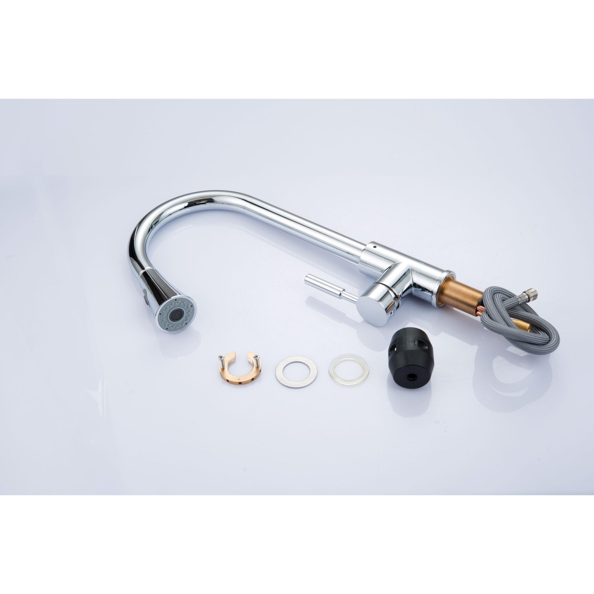 Vanity Art 9" W x 17" H Polished Chrome Stainless Steel Single Lever Kitchen Sink Faucet With Pull Down Sprayer