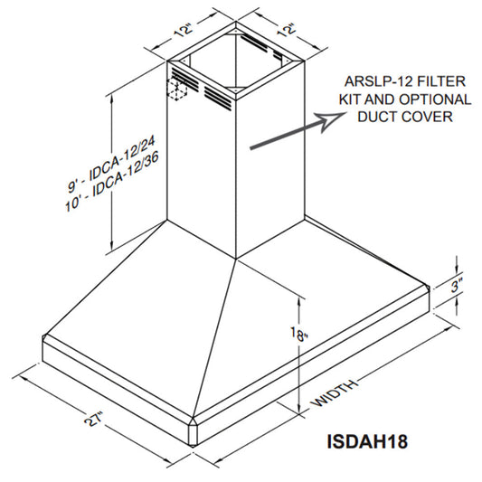 Vent-A-Hood ARS Series 36" Biscuit Finish Duct-Free Euro-Style Island Range Hood with 250 CFM Motor and LED Lights