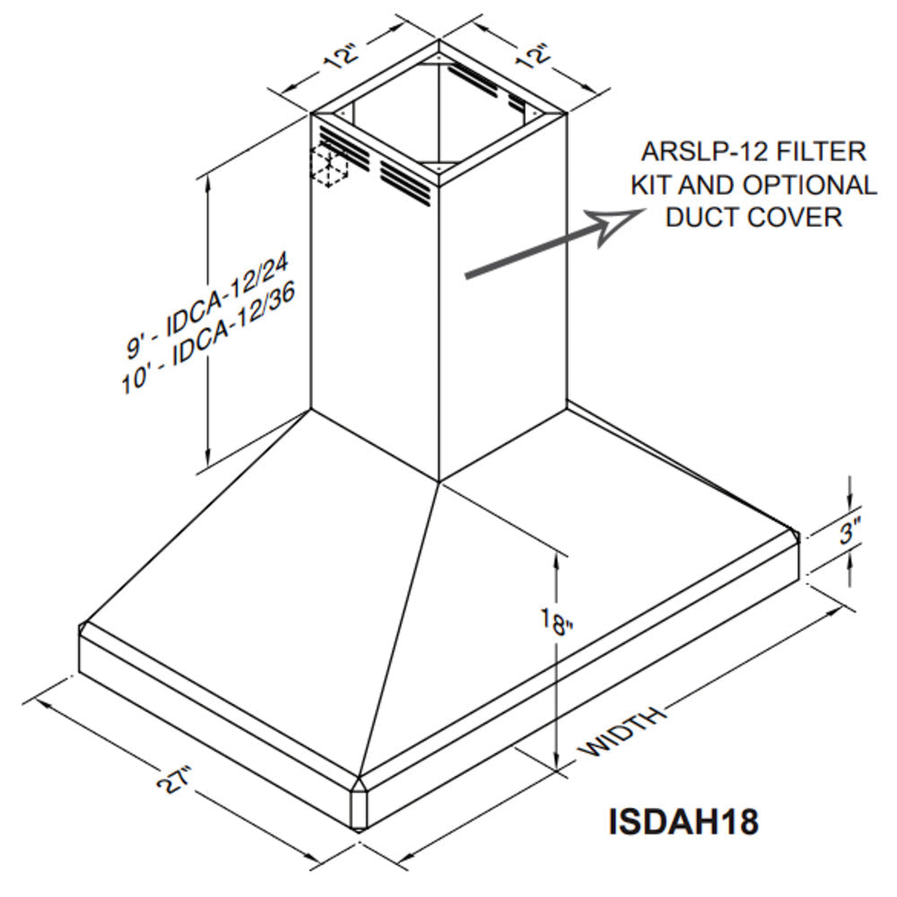 Vent-A-Hood ARS Series 42" Biscuit Finish Duct-Free Euro-Style Island Range Hood with 250 CFM Motor and LED Lights