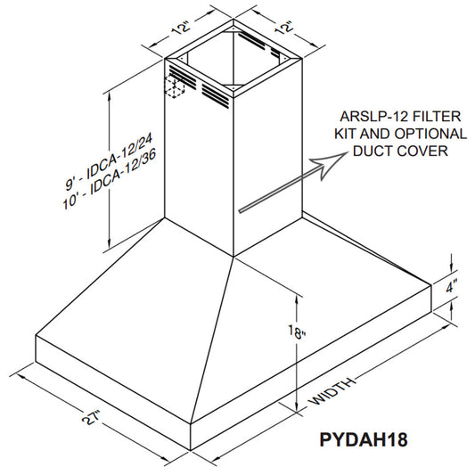 Vent-A-Hood ARS Series PYDAH18-K 36" Stainless Steel Duct-Free Island Range Hood with 250 CFM Motor and LED Lights