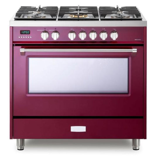 Verona Designer Series 36" Burgundy Finish Dual Fuel Gas Range with 5-Burner and Single Oven