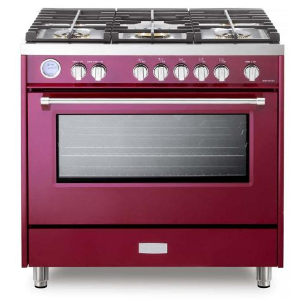 Verona Designer Series 36" Burgundy Finish Gas Range with 5-Burner and Single Oven