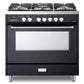 Verona Designer Series 36" Matte Black Finish Dual Fuel Gas Range with 5-Burner and Single Oven