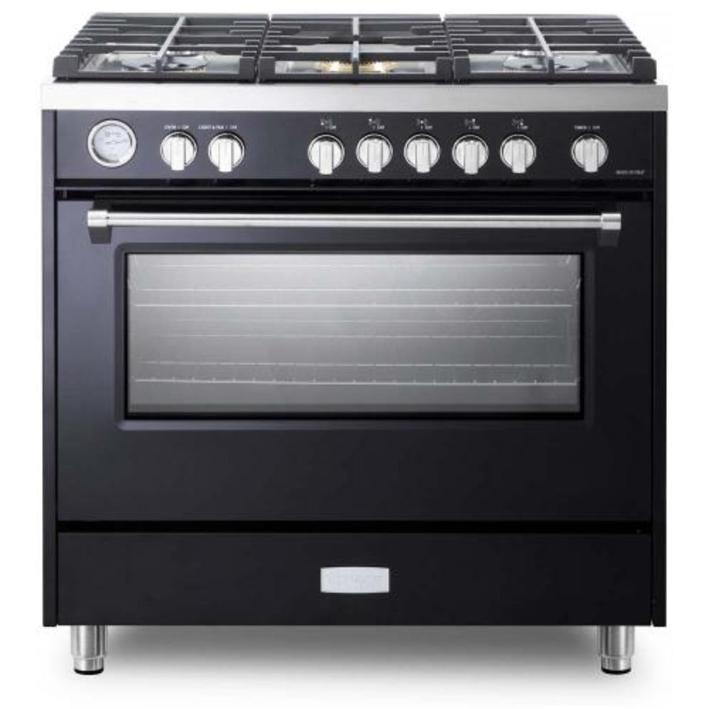 Verona Designer Series 36" Matte Black Finish Gas Range with 5-Burner and Single Oven