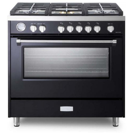 Verona Designer Series 36" Matte Black Finish Gas Range with 5-Burner and Single Oven