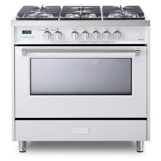 Verona Designer Series 36" White Dual Fuel Gas Range with 5-Burner and Single Oven