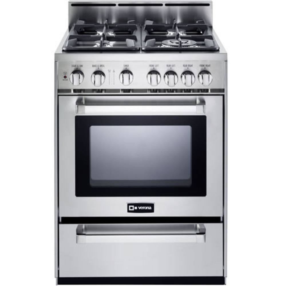 Verona N-Series 24" Stainless Steel Finish Gas Range with 4-Burner and Single Oven