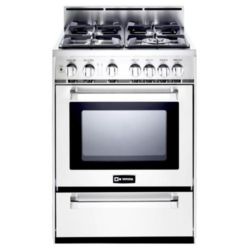 Verona N-Series 24" White Finish Gas Range with 4-Burner and Single Oven