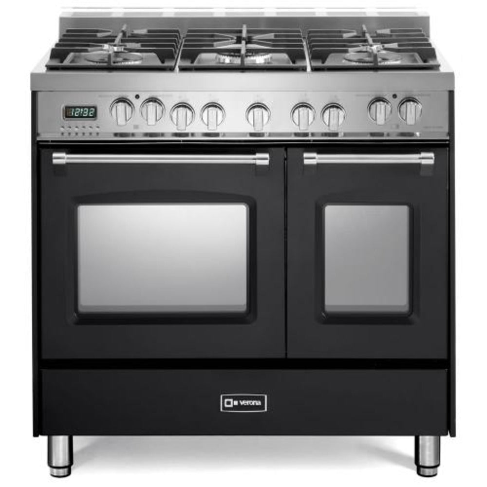 Verona Prestige Series 36" Matte Black Finish Dual Fuel Gas Range with 5-Burner and Double Oven