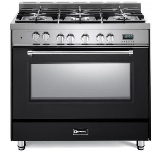 Verona Prestige Series 36" Matte Black Finish Dual Fuel Gas Range with 5-Burner and Single Oven