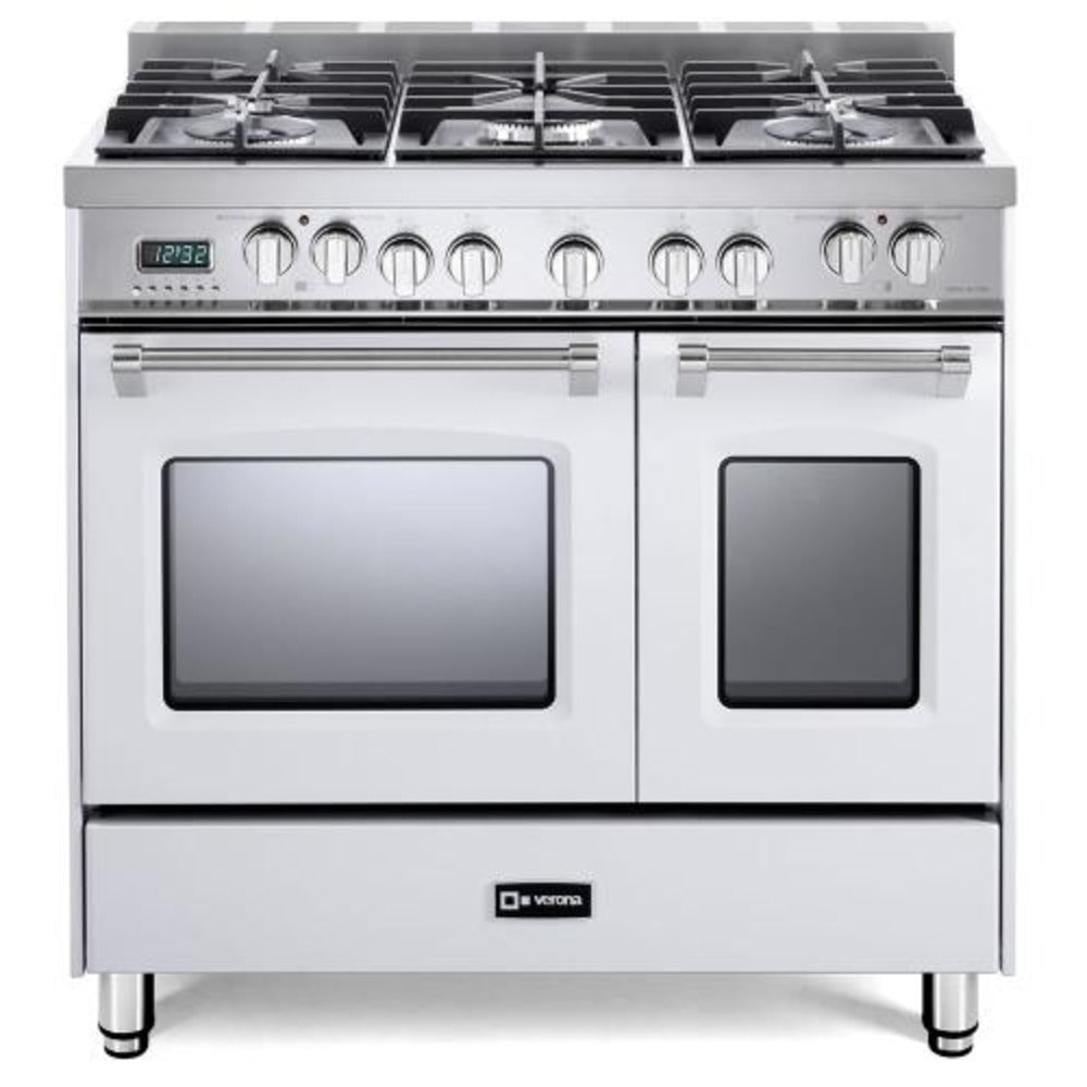 Verona Prestige Series 36" White Finish Dual Fuel Gas Range with 5-Burner and Double Oven