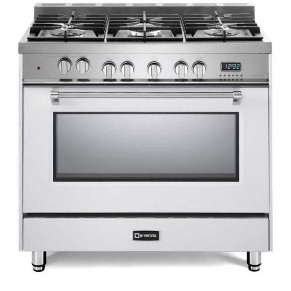 Verona Prestige Series 36" White Finish Dual Fuel Gas Range with 5-Burner and Single Oven