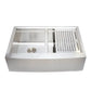 Wells Sinkware 3D Series 33" Rectangle Farmhouse Handcrafted Arched Apron Front Stainless Steel Equal Double Bowl Kitchen Sink With Stainless Steel Colander, Rubber Wood Cutting Board and Basket Strainer