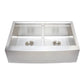 Wells Sinkware 3D Series 33" Rectangle Farmhouse Handcrafted Arched Apron Front Stainless Steel Equal Double Bowl Kitchen Sink With Stainless Steel Colander, Rubber Wood Cutting Board and Basket Strainer