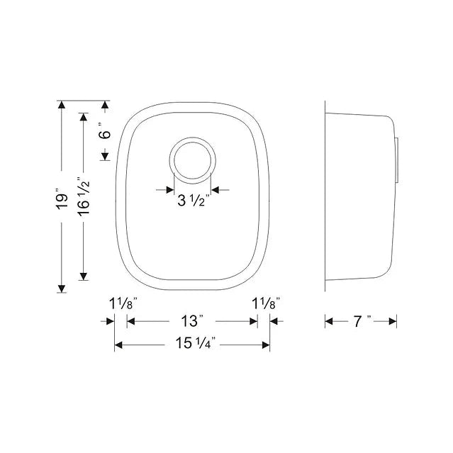 Wells Sinkware Craftsmen 15" Rectangle Undermount 18-Gauge Stainless Steel Single Bowl Bar Sink