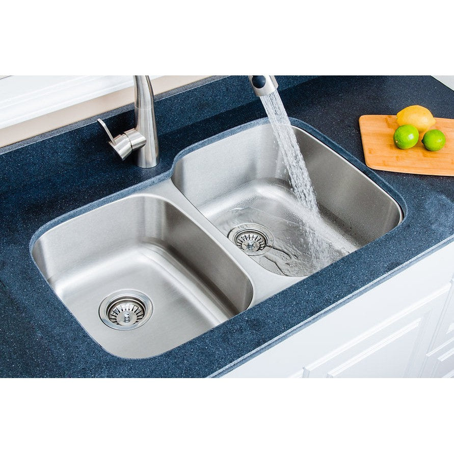 Wells Sinkware Craftsmen 32" Specialty Undermount 16-Gauge 40/60 Double Bowl Stainless Steel Kitchen Sink With 2 Bottom Protection Grid Racks and 2 Deep Basket Strainers