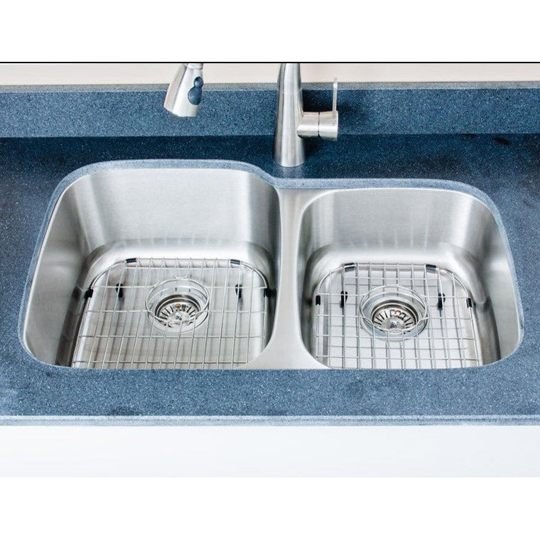 Wells Sinkware Craftsmen 32" Specialty Undermount 16-Gauge 60/40 Double Bowl Stainless Steel Kitchen Sink With 2 Bottom Protection Grid Racks and 2 Deep Basket Strainers