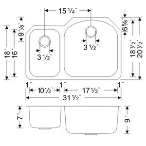 Wells Sinkware Craftsmen 32" Specialty Undermount 16-Gauge Stainless Steel 30/70 Double Bowl Kitchen Sink With 2 Bottom Protection Grid Racks and 2 Deep Basket Strainers