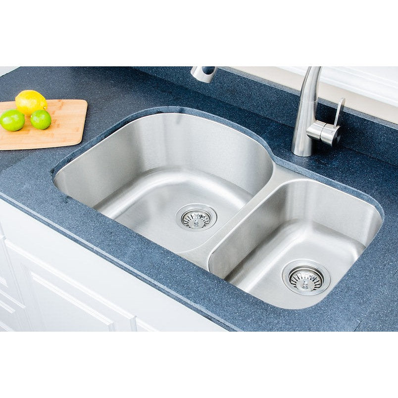 Wells Sinkware Craftsmen 32" Specialty Undermount 16-Gauge Stainless Steel 70/30 Double Bowl Kitchen Sink With 2 Bottom Protection Grid Racks and 2 Deep Basket Strainers