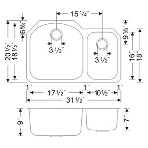 Wells Sinkware Craftsmen 32" Specialty Undermount 16-Gauge Stainless Steel 70/30 Double Bowl Kitchen Sink With 2 Bottom Protection Grid Racks and 2 Deep Basket Strainers