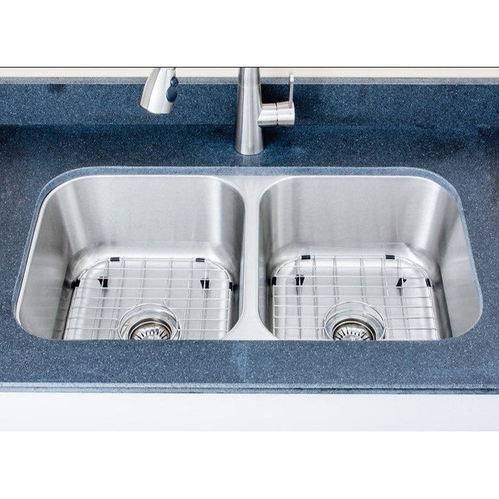 Wells Sinkware Craftsmen 33" Rectangle Undermount 16-Gauge 50/50 Double Bowl Stainless Steel Kitchen Sink With 2 Bottom Protection Grid Racks and 2 Deep Basket Strainers