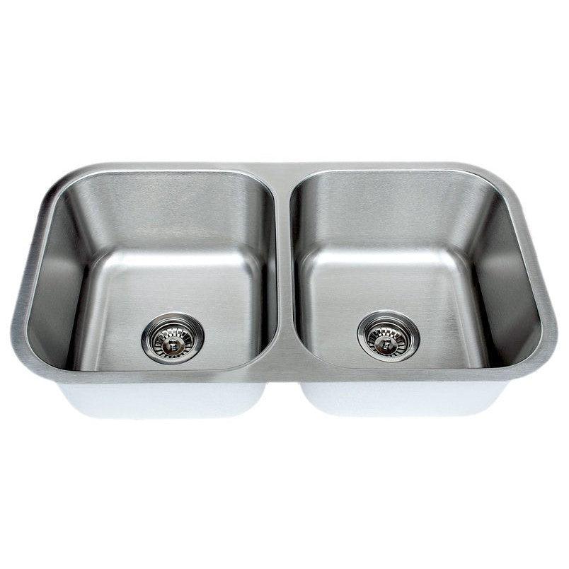 Wells Sinkware Craftsmen 33" Rectangle Undermount 18-Gauge 50/50 Double Bowl Stainless Steel Kitchen Sink With 2 Bottom Protection Grid Racks and 2 Deep Basket Strainers