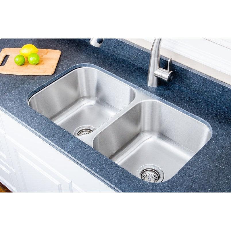 Wells Sinkware Craftsmen 33" Rectangle Undermount 18-Gauge 50/50 Double Bowl Stainless Steel Kitchen Sink With 2 Bottom Protection Grid Racks and 2 Deep Basket Strainers