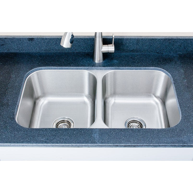 Wells Sinkware Craftsmen 33" Rectangle Undermount 18-Gauge 50/50 Double Bowl Stainless Steel Kitchen Sink With 2 Bottom Protection Grid Racks and 2 Deep Basket Strainers