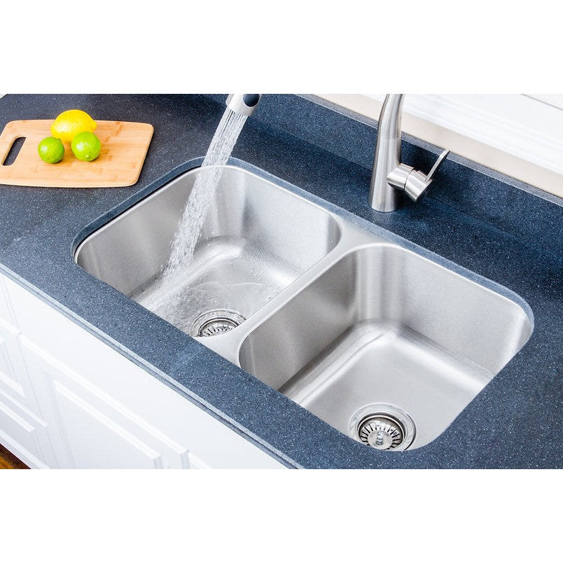 Wells Sinkware Craftsmen 33" Rectangle Undermount 18-Gauge 50/50 Double Bowl Stainless Steel Kitchen Sink With 2 Bottom Protection Grid Racks and 2 Deep Basket Strainers