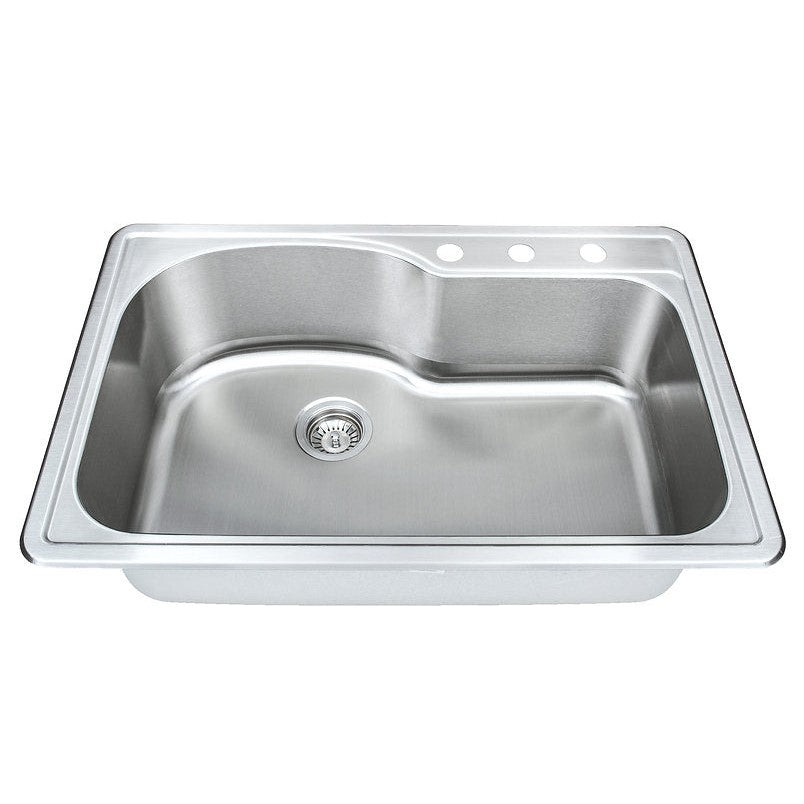 Wells Sinkware Duet 33" Specialty Drop-in 18-Gauge Stainless Steel Single Bowl Kitchen Sink With 3 Faucet Holes