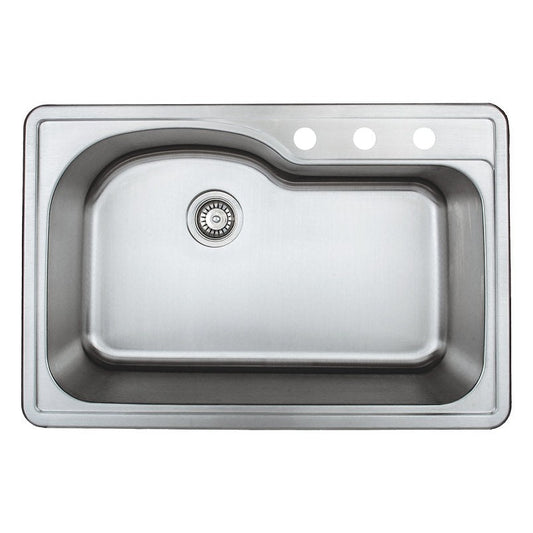 Wells Sinkware Duet 33" Specialty Drop-in 18-Gauge Stainless Steel Single Bowl Kitchen Sink With 3 Faucet Holes