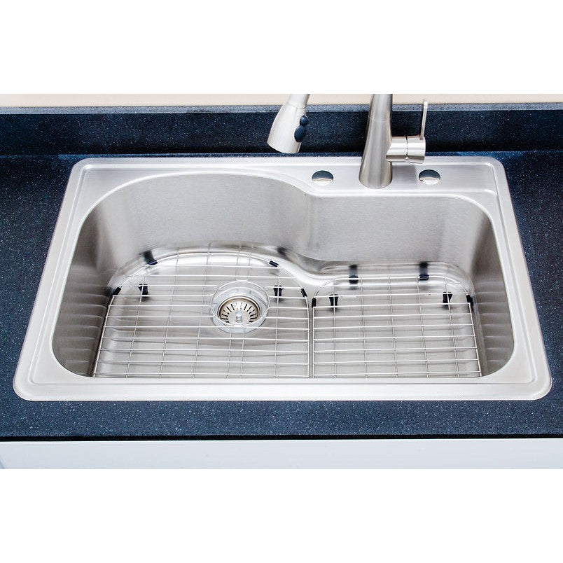 Wells Sinkware Duet 33" Specialty Drop-in 18-Gauge Stainless Steel Single Bowl Sink With 3 Faucet Holes, 2 Bottom Protection Grid Racks and 1 Deep Basket Strainer