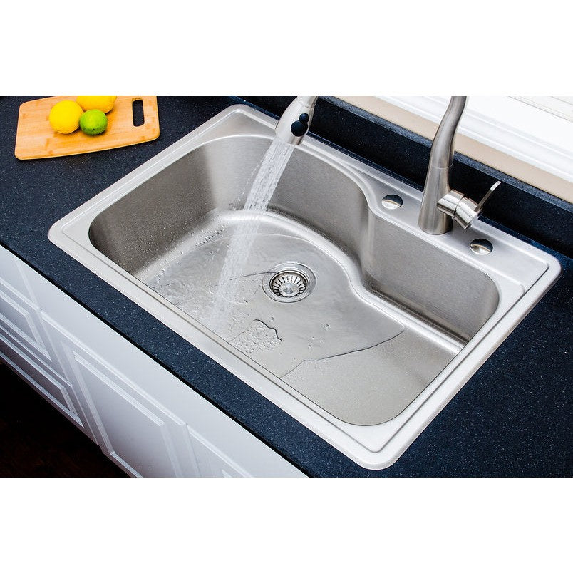 Wells Sinkware Duet 33" Specialty Drop-in 18-Gauge Stainless Steel Single Bowl Sink With 3 Faucet Holes, 2 Bottom Protection Grid Racks and 1 Deep Basket Strainer