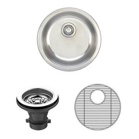 Wells Sinkware Jazz 18" Round Undermount 20-Gauge Stainless Steel Single Bowl Kitchen/Bar Sink With 1 Bottom Protection Grid Rack and 1 Deep Basket Strainer