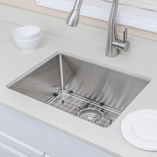 Wells Sinkware New Chef's 23" Rectangle Undermount Handcrafted 16-Gauge Single Bowl Stainless Steel Kitchen Sink With 1 Bottom Protection Grid Rack and 1 Deep Basket Strainer