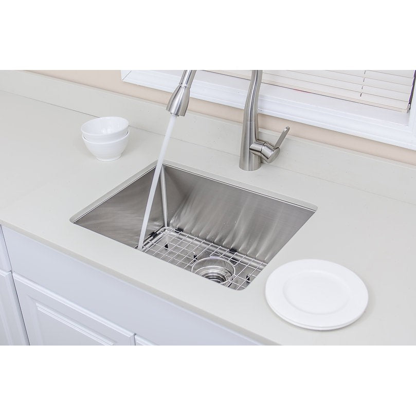 Wells Sinkware New Chef's 23" Rectangle Undermount Handcrafted 16-Gauge Single Bowl Stainless Steel Kitchen Sink With 1 Bottom Protection Grid Rack and 1 Deep Basket Strainer