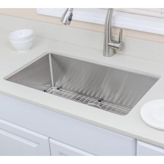 Wells Sinkware New Chef's 30" Rectangle Undermount Handcrafted 16-Gauge Single Bowl Stainless Steel Kitchen Sink With 1 Bottom Protection Grid Rack and 1 Deep Basket Strainer