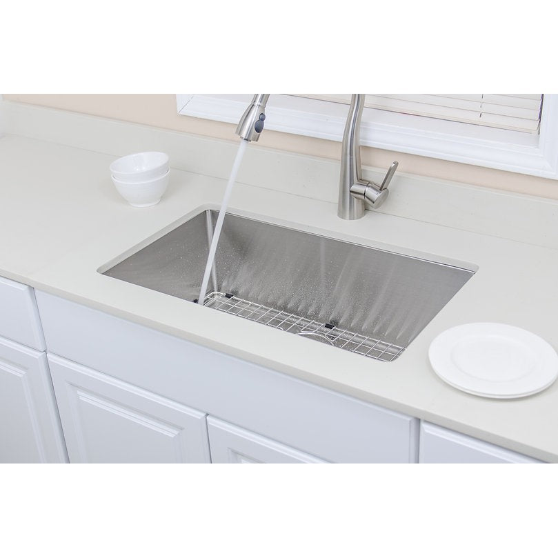 Wells Sinkware New Chef's 30" Rectangle Undermount Handcrafted 16-Gauge Single Bowl Stainless Steel Kitchen Sink With 1 Bottom Protection Grid Rack and 1 Deep Basket Strainer