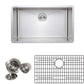 Wells Sinkware New Chef's 30" Rectangle Undermount Handcrafted 16-Gauge Single Bowl Stainless Steel Kitchen Sink With 1 Bottom Protection Grid Rack and 1 Deep Basket Strainer