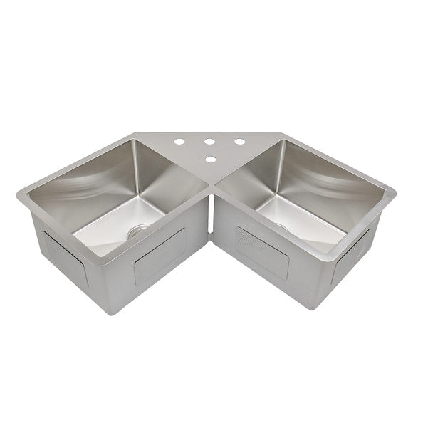 Wells Sinkware New Chef's 32" Specialty Undermount Handcrafted 16-Gauge Butterfly Equal Double Bowl Stainless Steel Kitchen Sink With 4 Faucet Holes, 2 Bottom Protection Grid Racks and 2 Deep Basket Strainers