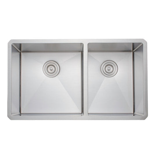 Wells Sinkware New Chef's 33" Rectangle Undermount Handcrafted 16-Gauge 60/40 Double Bowl Stainless Steel Kitchen Sink