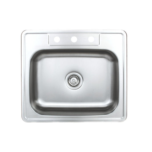 Wells Sinkware Specialty 25" Rectangle Drop-in 20-Gauge ADA Compliant Single Bowl Stainless Steel Kitchen Sink With 3 Faucet Holes and 1 Deep Basket Strainer