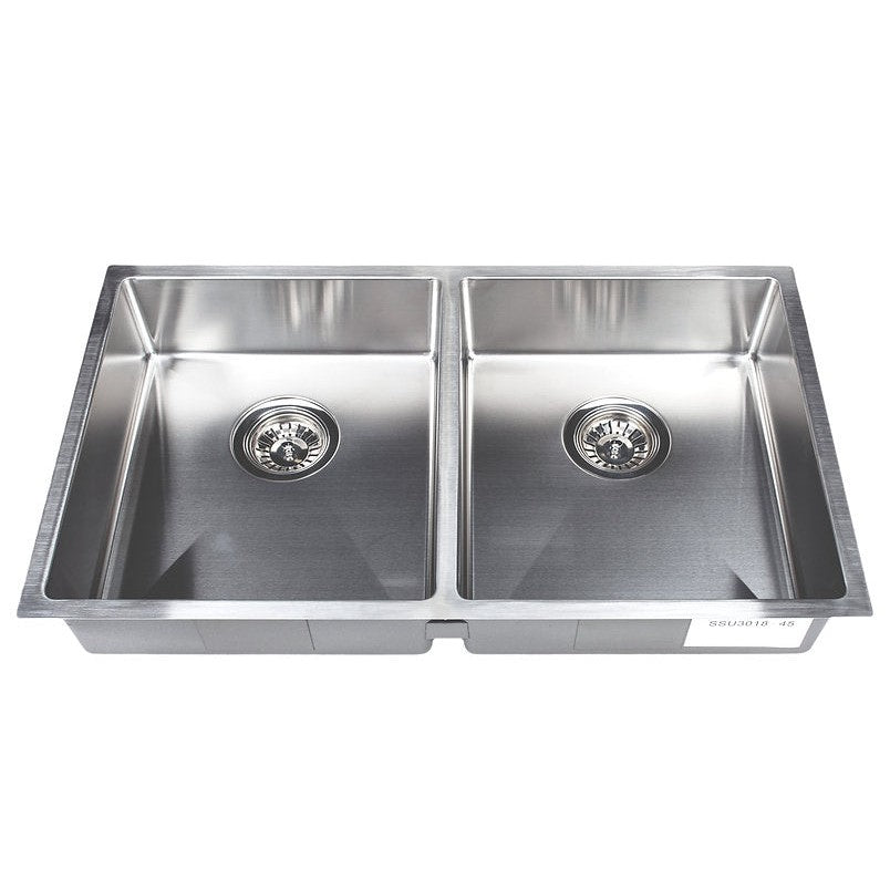 Wells Sinkware Specialty 29" Rectangle Undermount Handcrafted 18-Gauge ADA Compliant Stainless Steel 50/50 Double Bowl Kitchen Sink With 2 Deep Basket Strainers