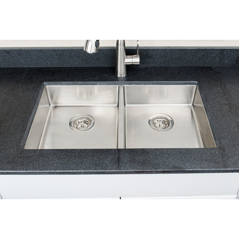 Wells Sinkware Specialty 29" Rectangle Undermount Handcrafted 18-Gauge ADA Compliant Stainless Steel 50/50 Double Bowl Kitchen Sink With 2 Deep Basket Strainers