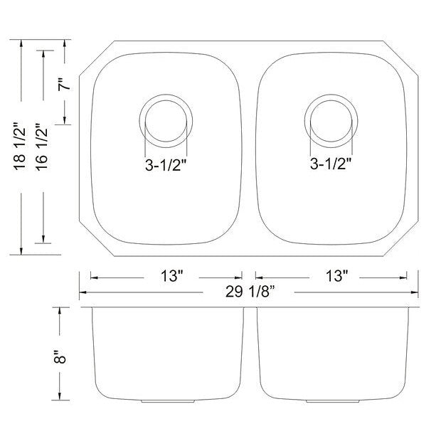 Wells Sinkware Specialty 30" Rectangle Undermount 18-Gauge Stainless Steel 50/50 Double Bowl Kitchen Sink