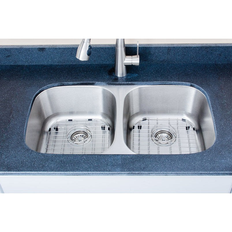 Wells Sinkware Specialty 30" Rectangle Undermount 18-Gauge Stainless Steel 50/50 Double Bowl Kitchen Sink With 2 Bottom Protection Grid Racks and 2 Deep Basket Strainers