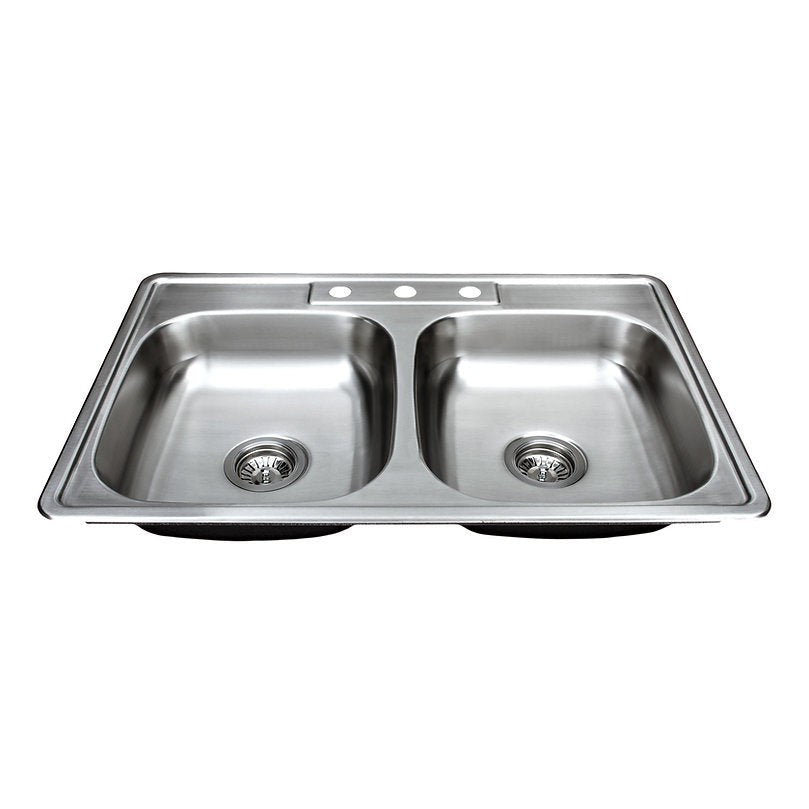 Wells Sinkware Specialty 33" Rectangle Drop-in 20-Gauge ADA Compliant Stainless Steel 50/50 Double Bowl Kitchen Sink With 3 Faucet Holes and 2 Deep Basket Strainers