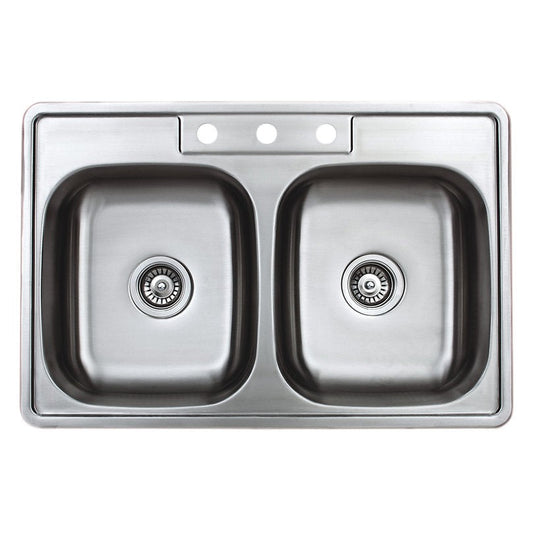 Wells Sinkware Specialty 33" Rectangle Drop-in 20-Gauge ADA Compliant Stainless Steel 50/50 Double Bowl Kitchen Sink With 3 Faucet Holes