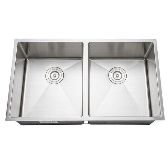 Wells Sinkware The Chef's 33" Rectangle Undermount Handcrafted 16-Gauge Stainless Steel Double Bowl Kitchen Sink 2 Bottom Protection Grid Racks and 2 Basket Strainers